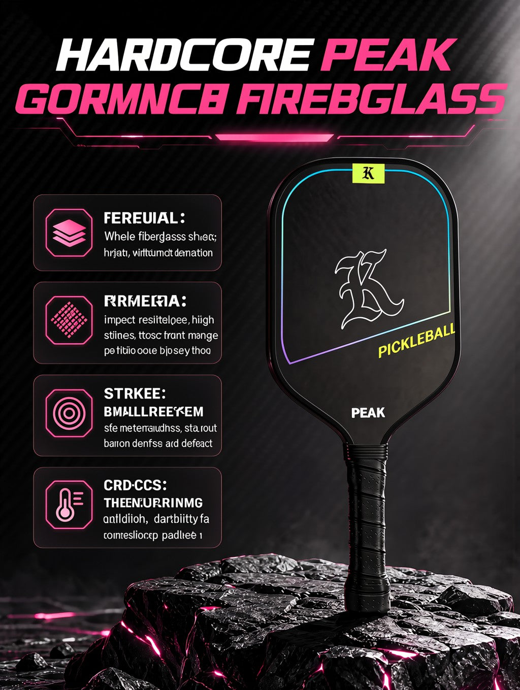 PEAK Glass Fiber Pickleball Paddle Lightweight Racket with Carry Bag for Indoor Outdoor Training