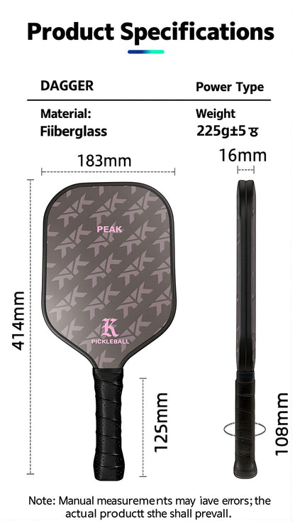 PEAK Glass Fiber Pickleball Paddle Lightweight Racket with Carry Bag for Indoor Outdoor Training