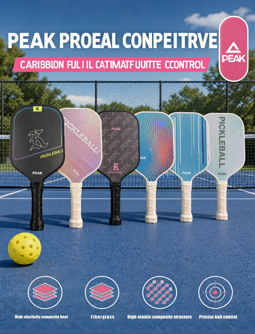PEAK T700 Carbon Pickleball Paddle Lightweight Racket with Paddle Bag for Indoor Outdoor Training
