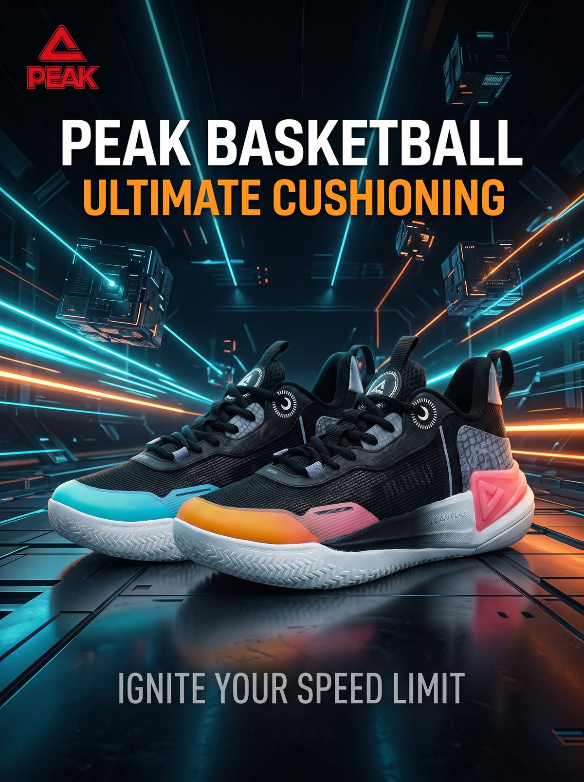 PEAK Basketball Shoes Ranger 2.0 Kids Sports Sneakers for Indoor and Outdoor Courts DA410028 Mixed Color