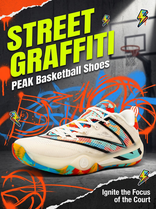 PEAK Basketball Shoes Sports Sneakers for Indoor and Outdoor Courts DA540031 White/Orange/Green