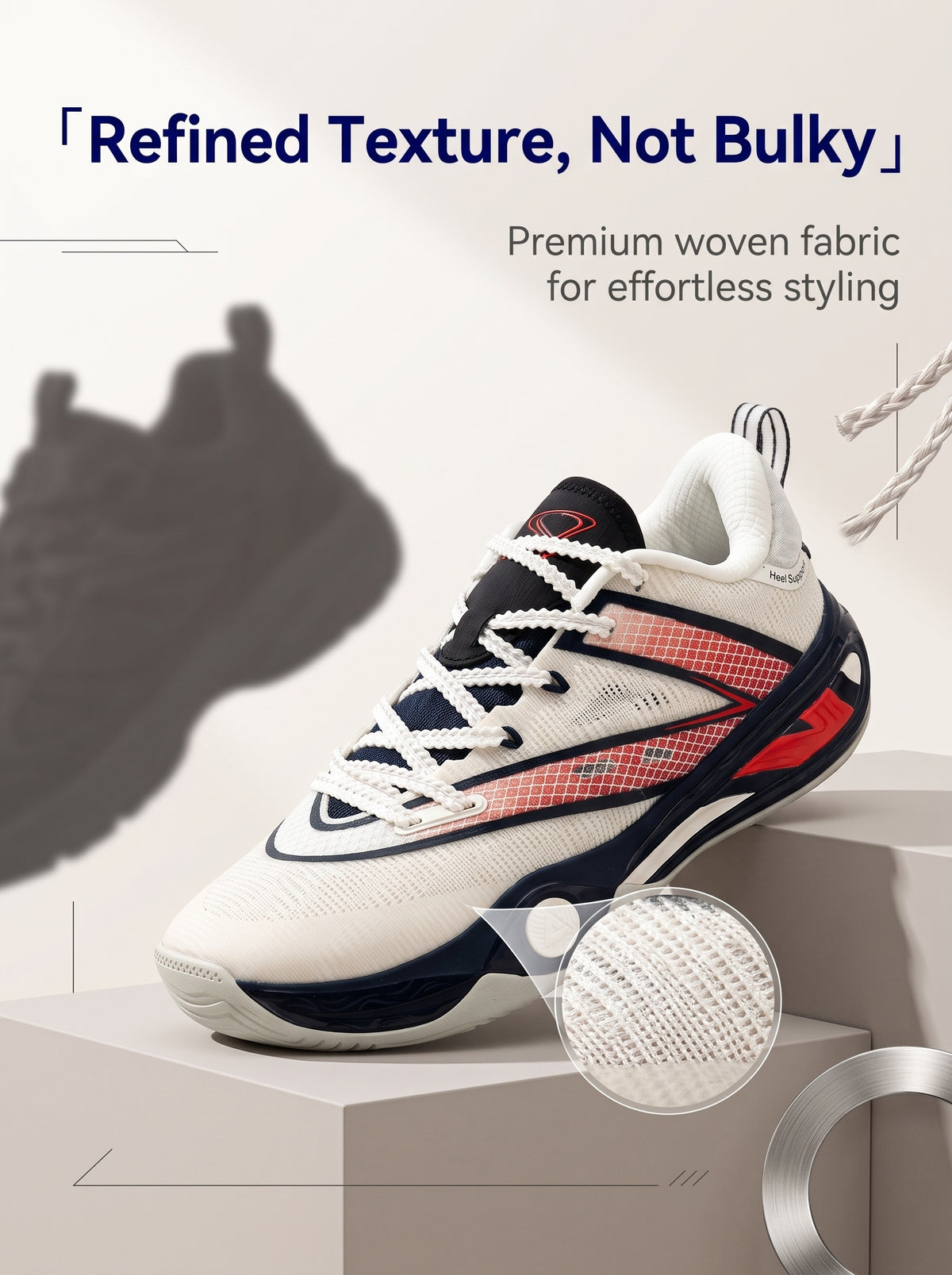 PEAK Basketball Shoes Sports Sneakers for Indoor and Outdoor Courts DA540031 White/Navy/Red