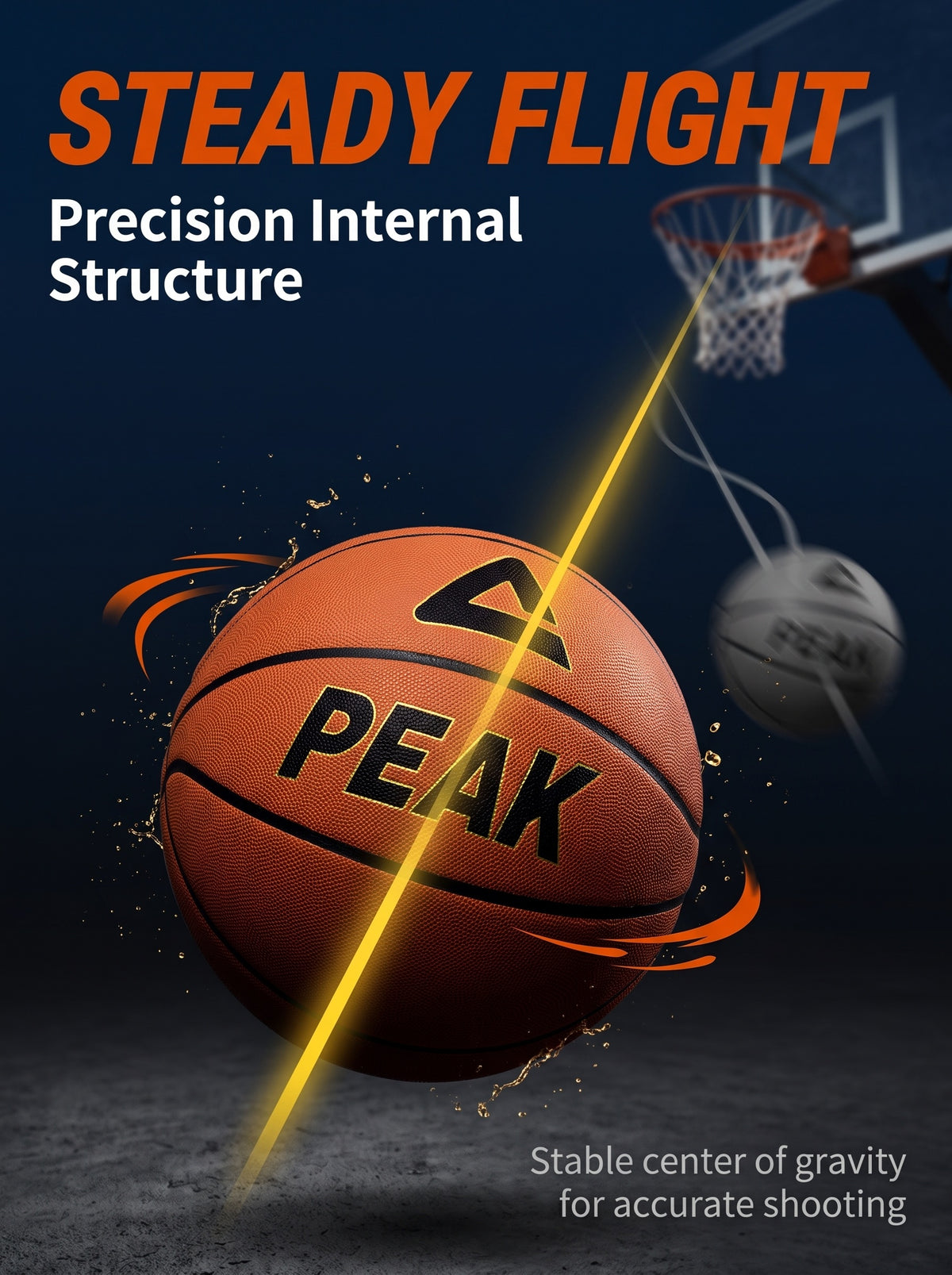 PEAK Size 7 Brown Basketball PU Leather Anti‑Slip Wear‑Resistant for Indoor Outdoor Training & Match Q1231990