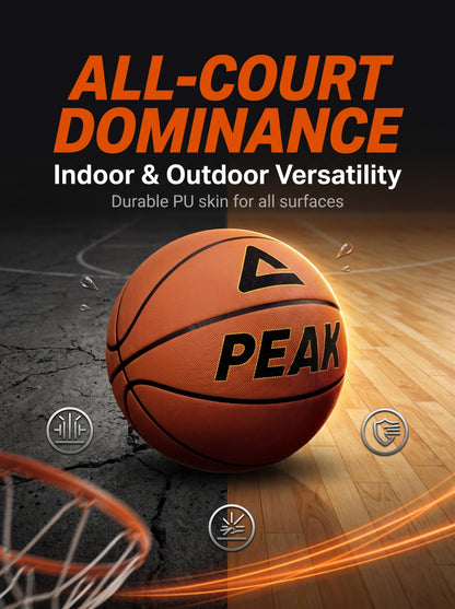 PEAK Size 7 Brown Basketball PU Leather Anti‑Slip Wear‑Resistant for Indoor Outdoor Training & Match Q1231990