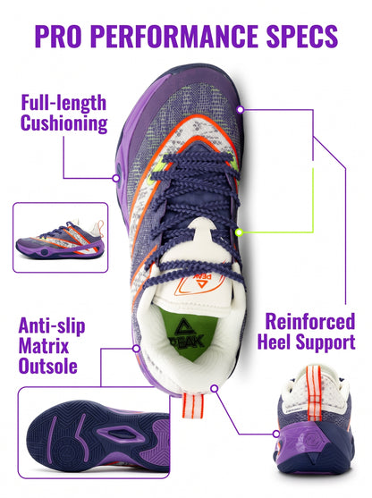PEAK Basketball Shoes Sports Sneakers for Indoor and Outdoor Courts DA540031 Purple