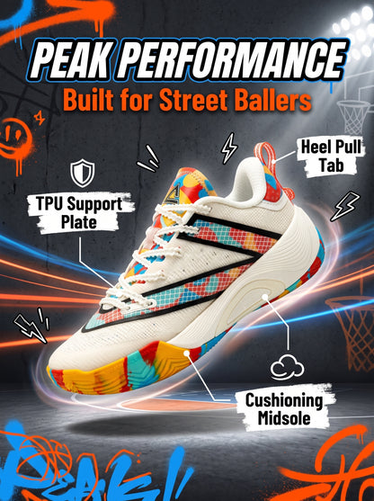PEAK Basketball Shoes Sports Sneakers for Indoor and Outdoor Courts DA540031 White/Orange/Green