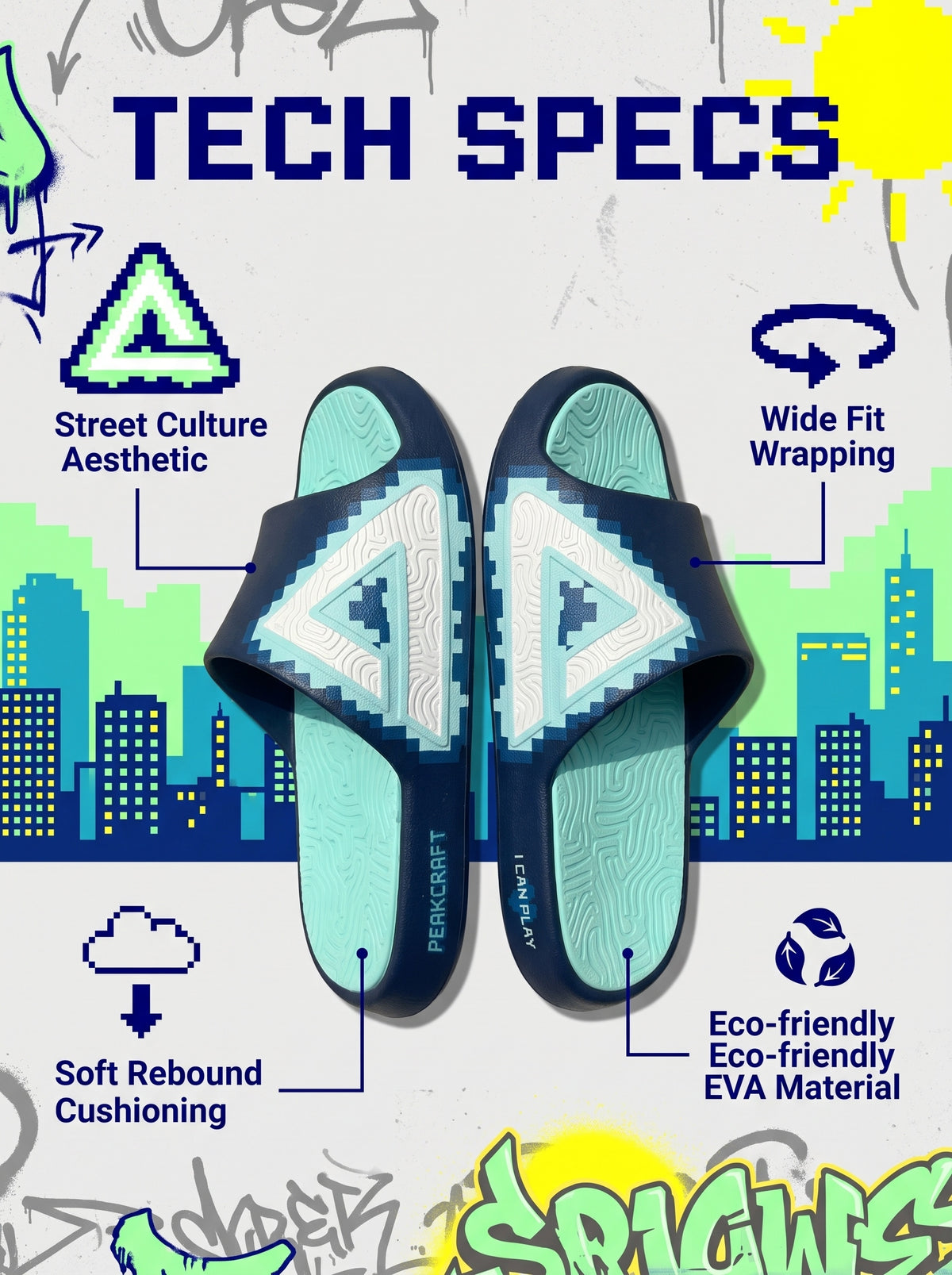 PEAK TAICHI Sport Slippers Kids Shoes for Boys Girls ET33147L Royal Blue
