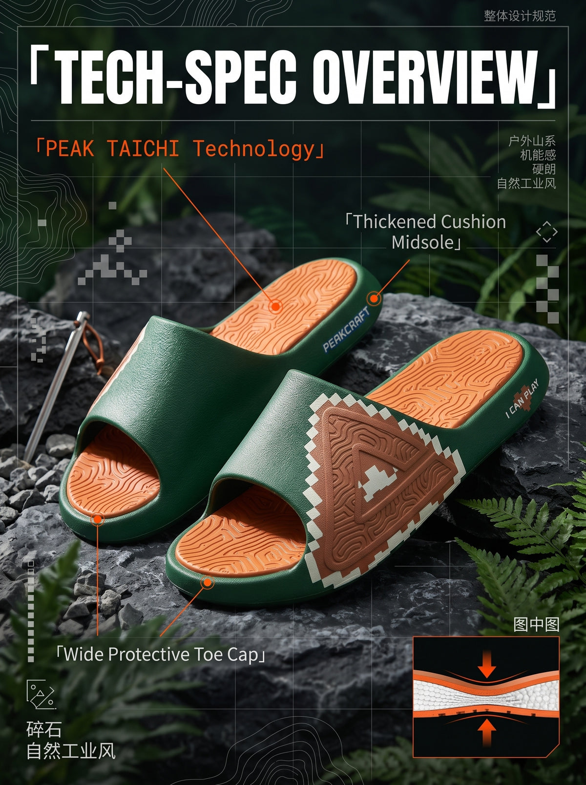 PEAK TAICHI Sport Slippers Kids Shoes for Boys Girls ET33147L Green Brown